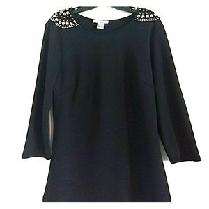 WDNY Women's Large Black  Silver Bead Accents Top